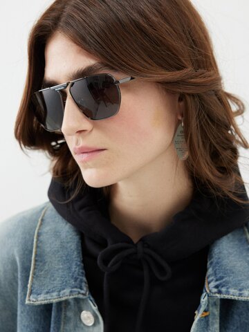 balenciaga eyewear - tag 2.0 aviator metal sunglasses - womens - black
