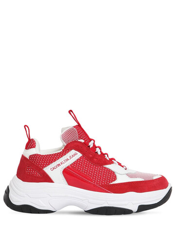 CALVIN KLEIN JEANS 50mm Maya Mesh & Leather Sneakers in red / white