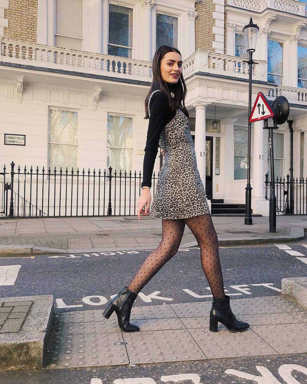 dress with black tights and ankle boots