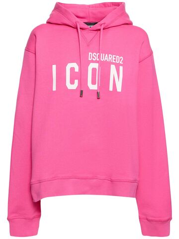 dsquared2 icon logo print cotton jersey hoodie in pink