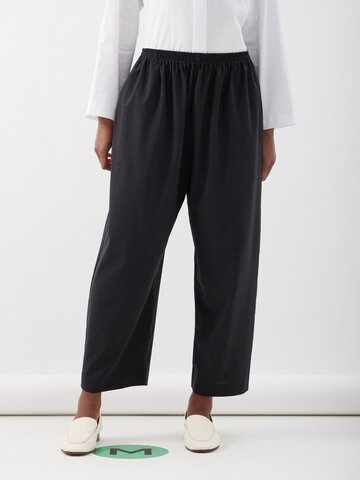 eskandar - elasticated-waist wool-blend trousers - womens - charcoal