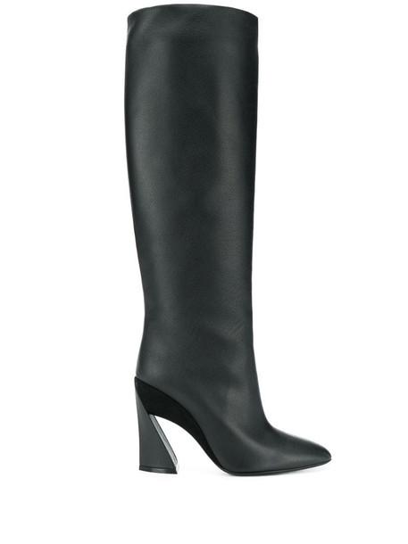 Salvatore Ferragamo sculptured heel 115mm knee length boots in black