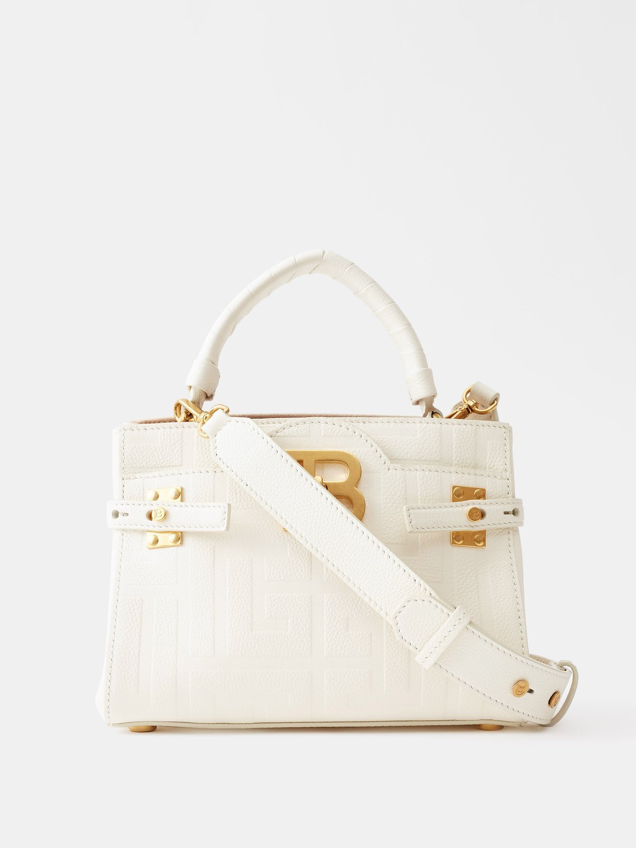 Balmain - Bbuzz Logo-embossed Leather Handbag - Womens - White