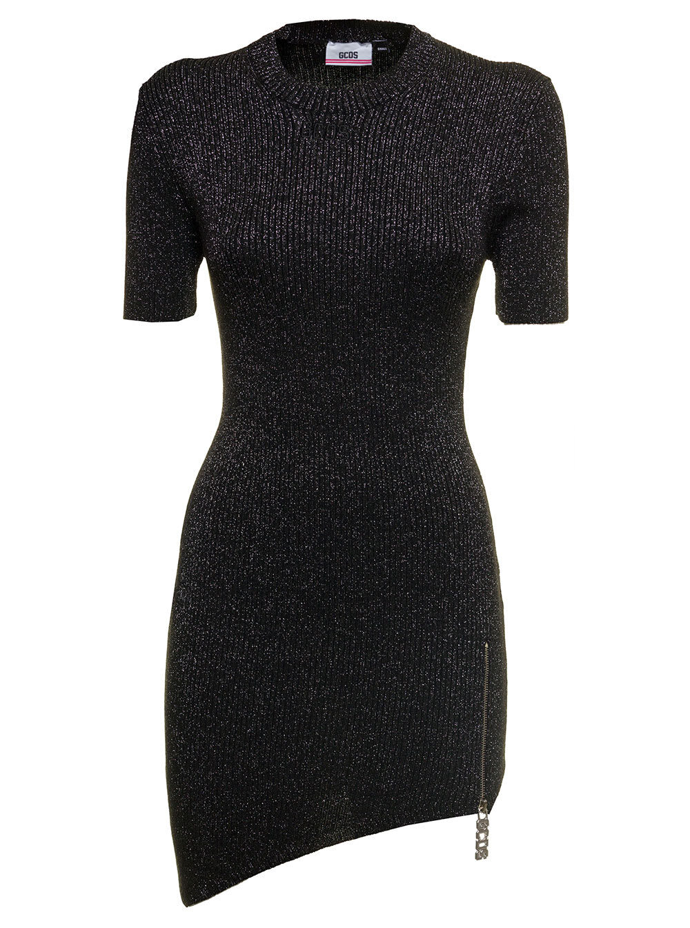 Gcds Womans Asymmetrical Black Lurex Dress
