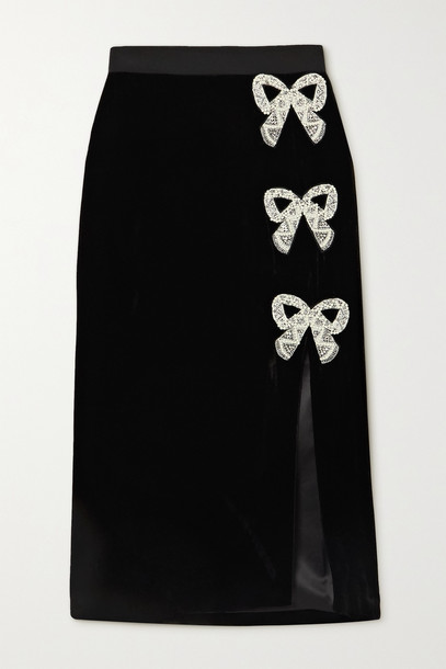 SALONI - Kirsten Embellished Velvet Skirt - Black