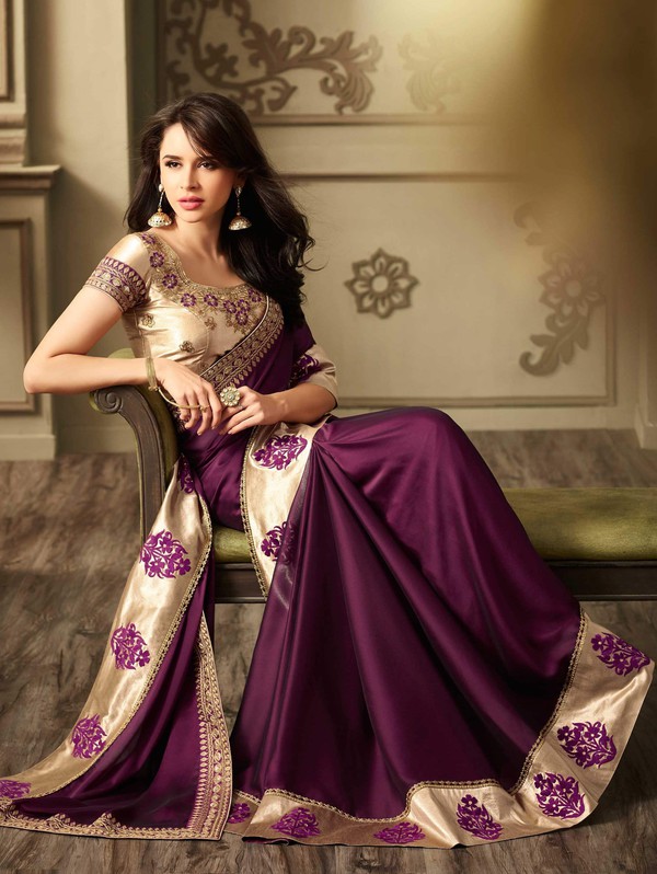 dress saree sari georgette saree purple saree 