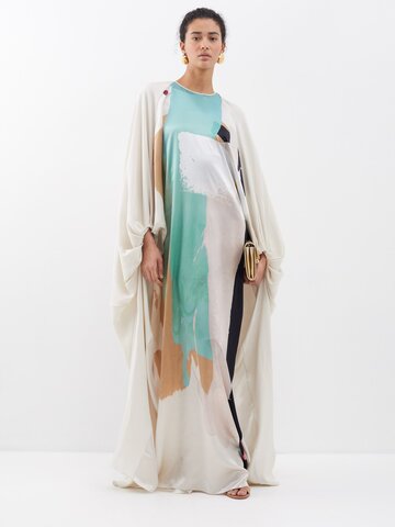 roksanda - lilee cape-sleeves patchwork silk-satin gown - womens - multi