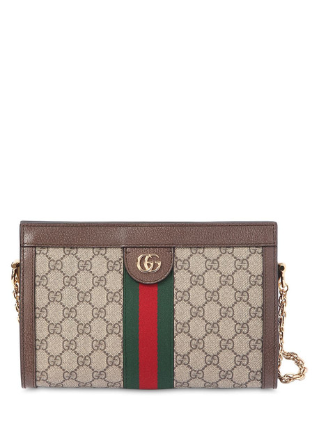 GUCCI Ophidia Gg Supreme Leather Shoulder Bag in taupe
