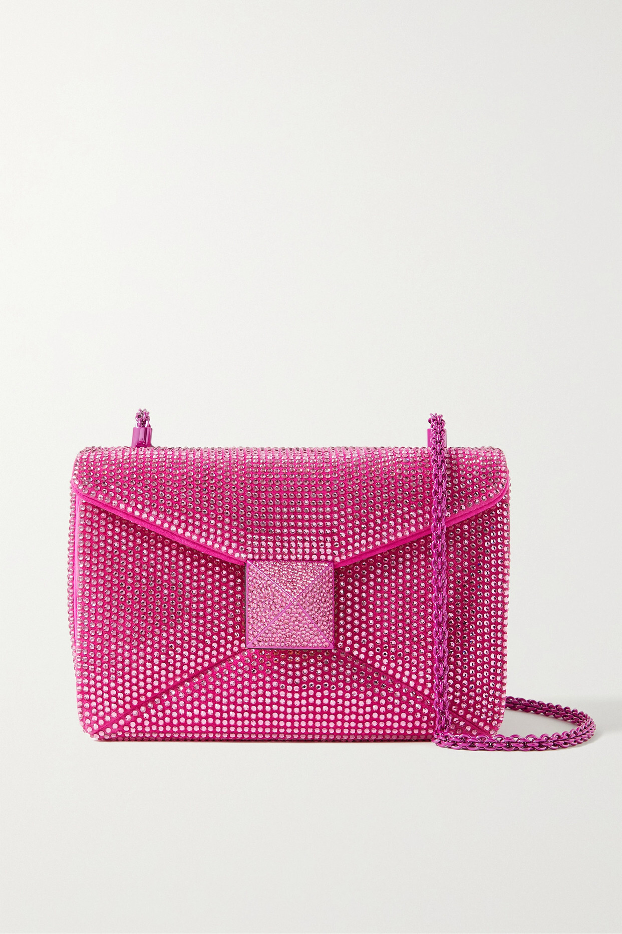 Valentino Garavani - Valentino Garavani One Stud Small Crystal-embellished Leather Shoulder Bag - Pink
