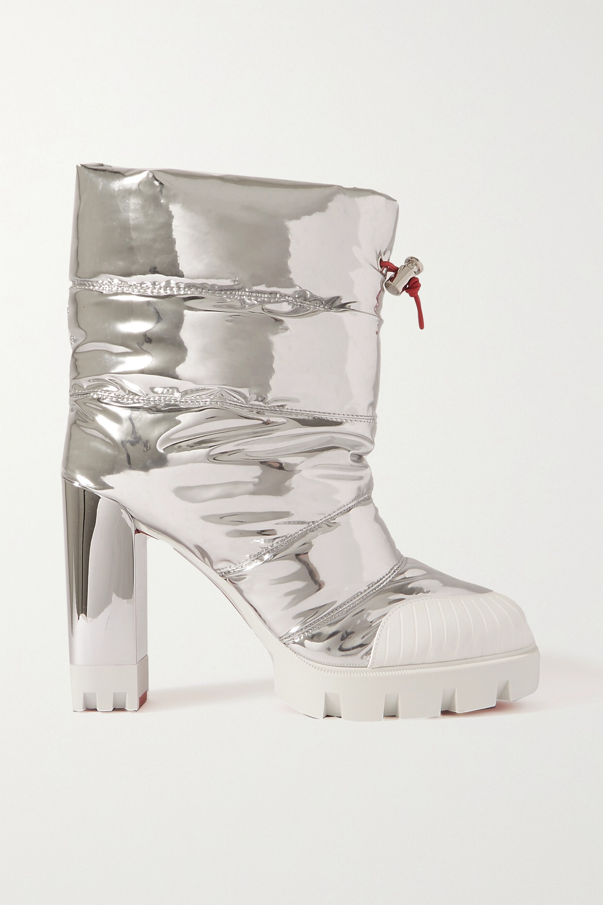 Christian Louboutin - Oriona 100 Rubber-trimmed Quilted Metallic Shell Ankle Boots - Silver