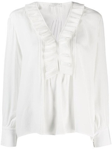 Sandro Paris ruffle trim blouse in white