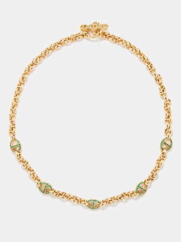 hoorsenbuhs - open link emerald & 18kt gold necklace - womens - gold multi