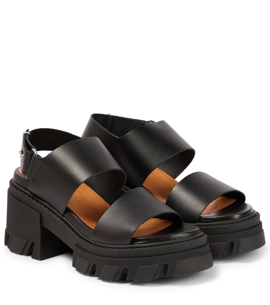 Ganni Platform leather sandals in black
