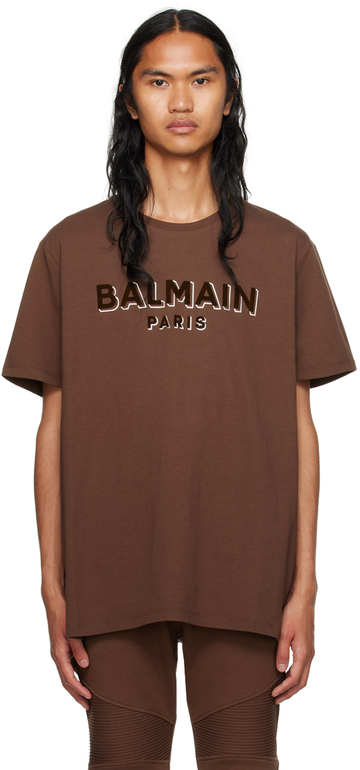 balmain brown flocked t-shirt