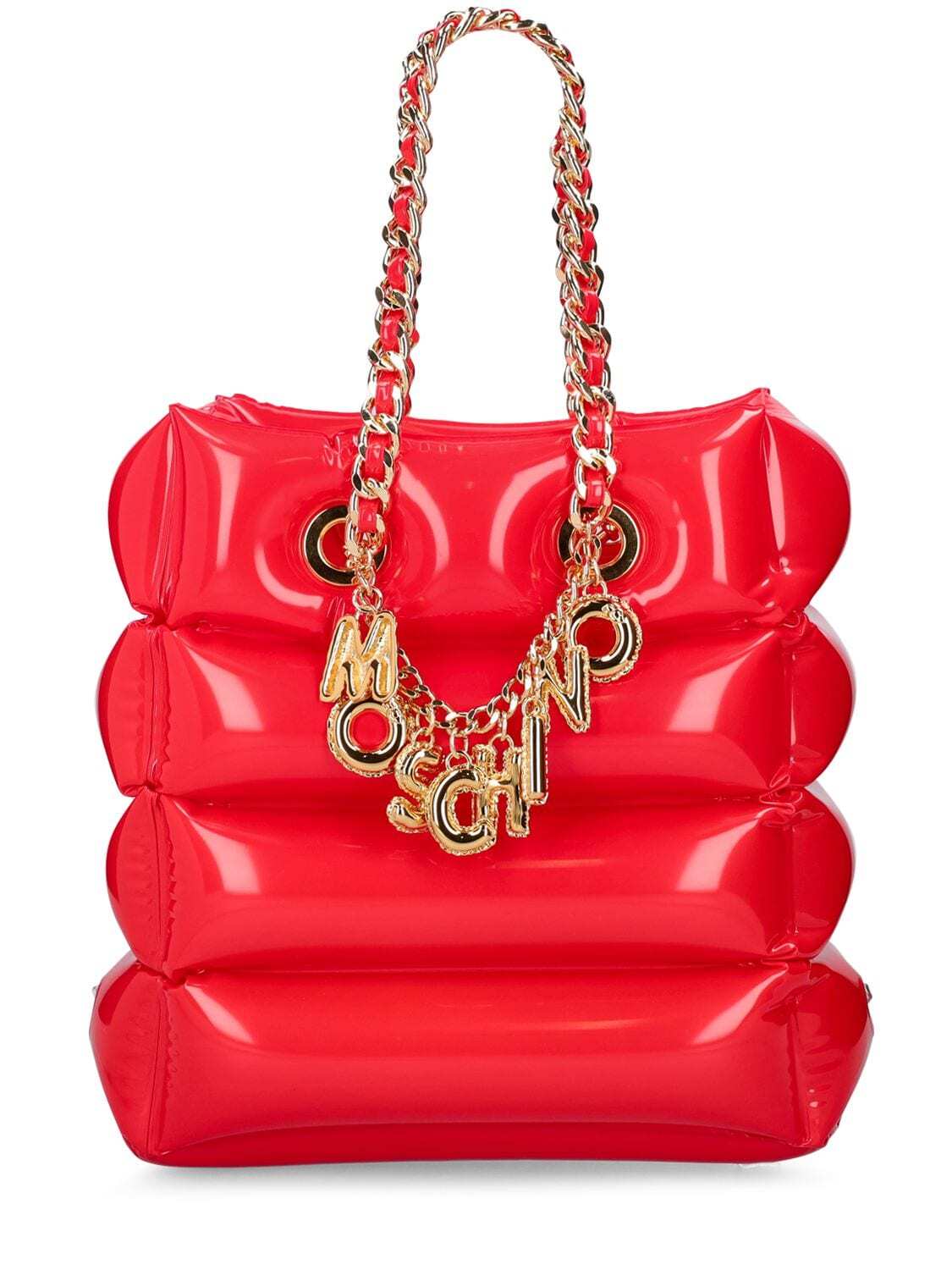 MOSCHINO Padded Chain Logo Tote Bag in red