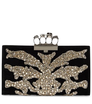 alexander mcqueen four ring small embellished clutch in black