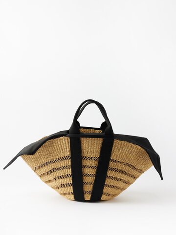 muuñ muuñ - sophia canvas-trim basket bag - womens - black beige