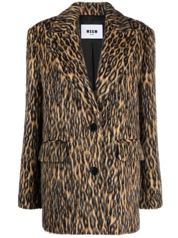 msgm leopard-print single-breasted blazer - brown