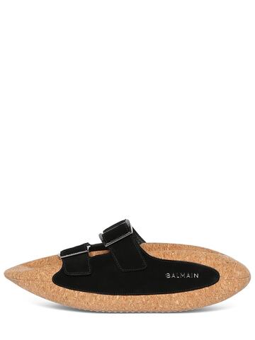 balmain b it suede & cork sandals in black