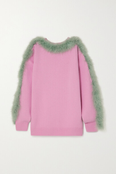 Dries Van Noten - Taiwan Oversized Feather-trimmed Merino Wool Sweater - Pink