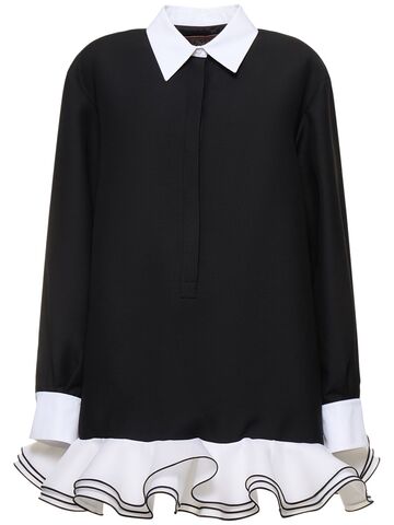 valentino wool & silk crepe mini shirt dress in black / white