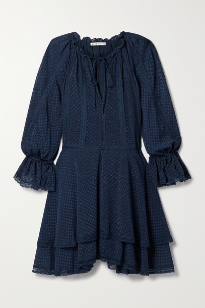 ALICE + OLIVIA ALICE + OLIVIA - Joanne Crochet-trimmed Fil Coupé Chiffon Mini Dress - Blue