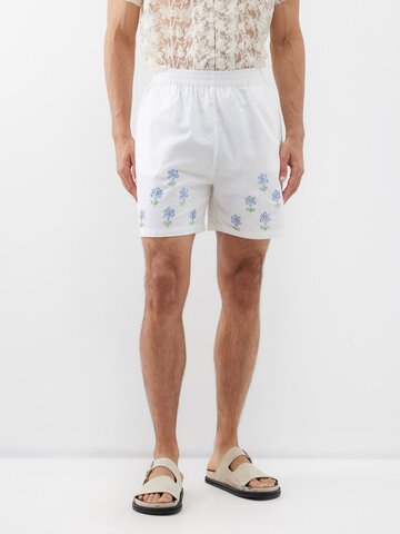 harago - floral-embroidered cotton shorts - mens - off white