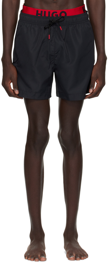 hugo black printed swim shorts