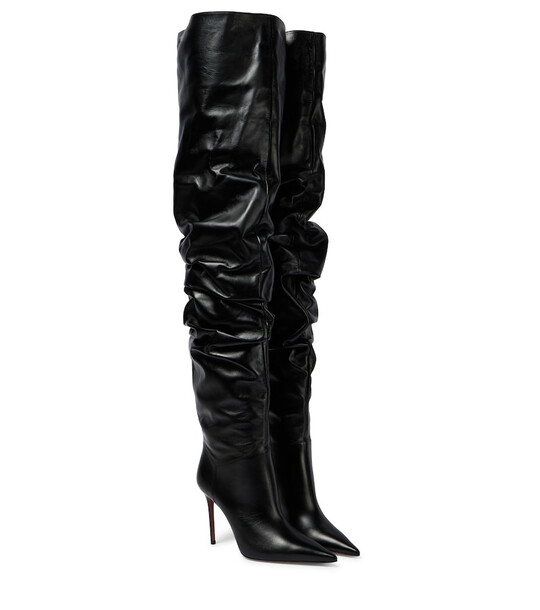Amina Muaddi Jahleel leather over-the-knee boots in black