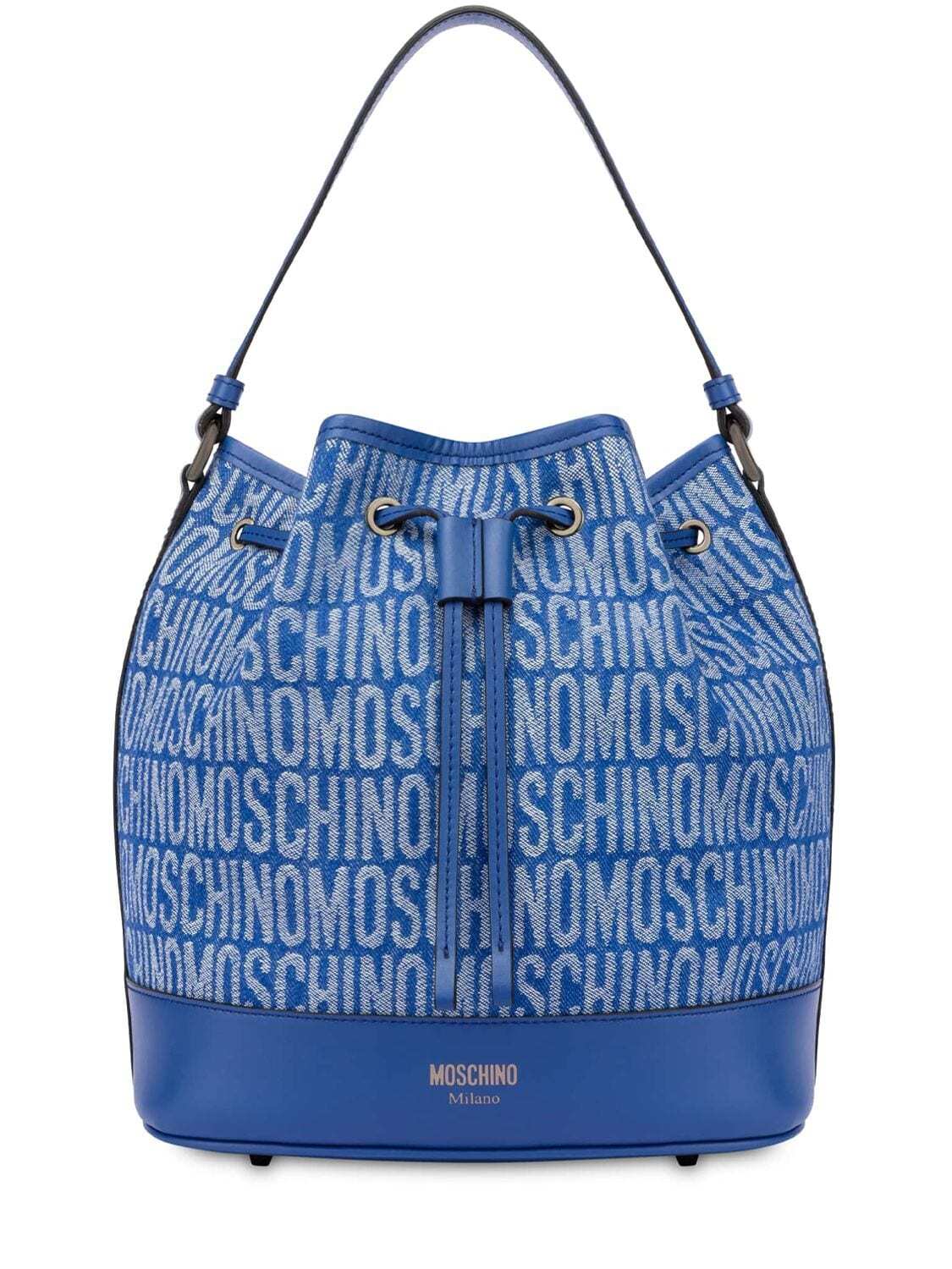 MOSCHINO Monogram Jacquard Nylon Bucket Bag in blue