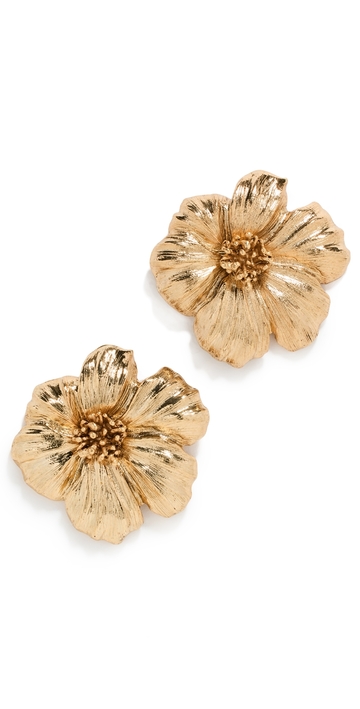 oscar de la renta poppy flower button earrings gold one size