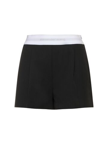 alexander wang high waist pleated shorts w/ logo in black