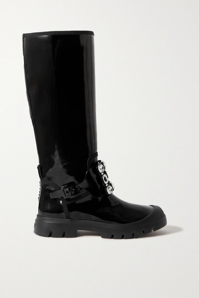Roger Vivier - Walky Viv Crystal-embellished Patent-leather Knee Boots - Black