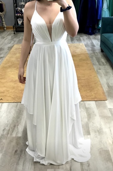 dress,ashley lauren,white formal,prom,v neck,white dress,white,long dress,white long dress