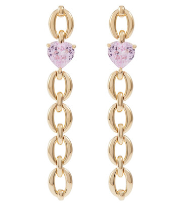 Nadine Aysoy Catena Long Heart 18kt gold earrings with topaz in pink
