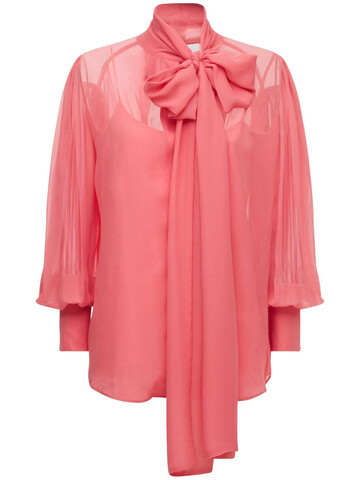 COSTARELLOS Silk Chiffon Shirt W/ Pussy Bow in pink