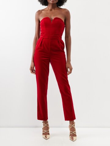 blazé milano - core jealousy velvet strapless jumpsuit - womens - red