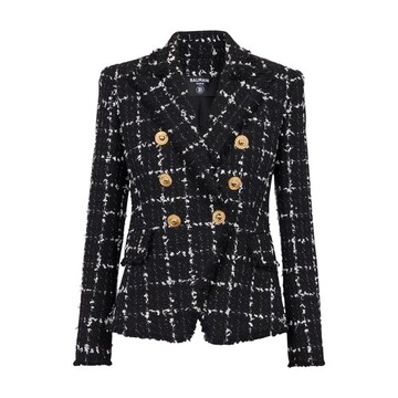 balmain 6-button checked tweed jacket in black