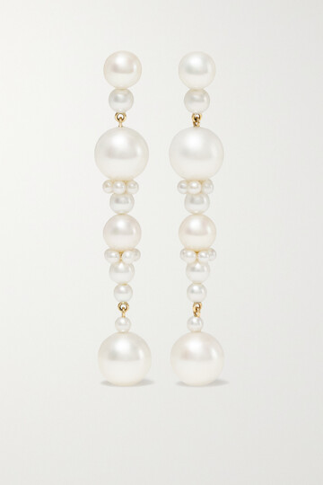 sophie bille brahe - escalier de perle 14-karat gold pearl earrings - white
