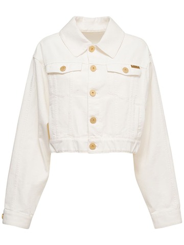 BALMAIN Cotton Denim Buttoned Crop Jacket in white