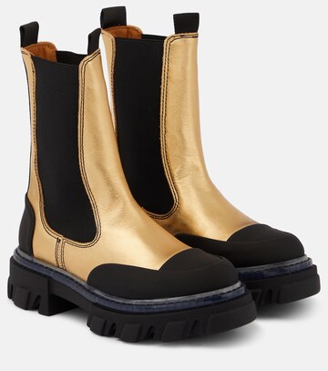 ganni metallic leather chelsea boots in gold