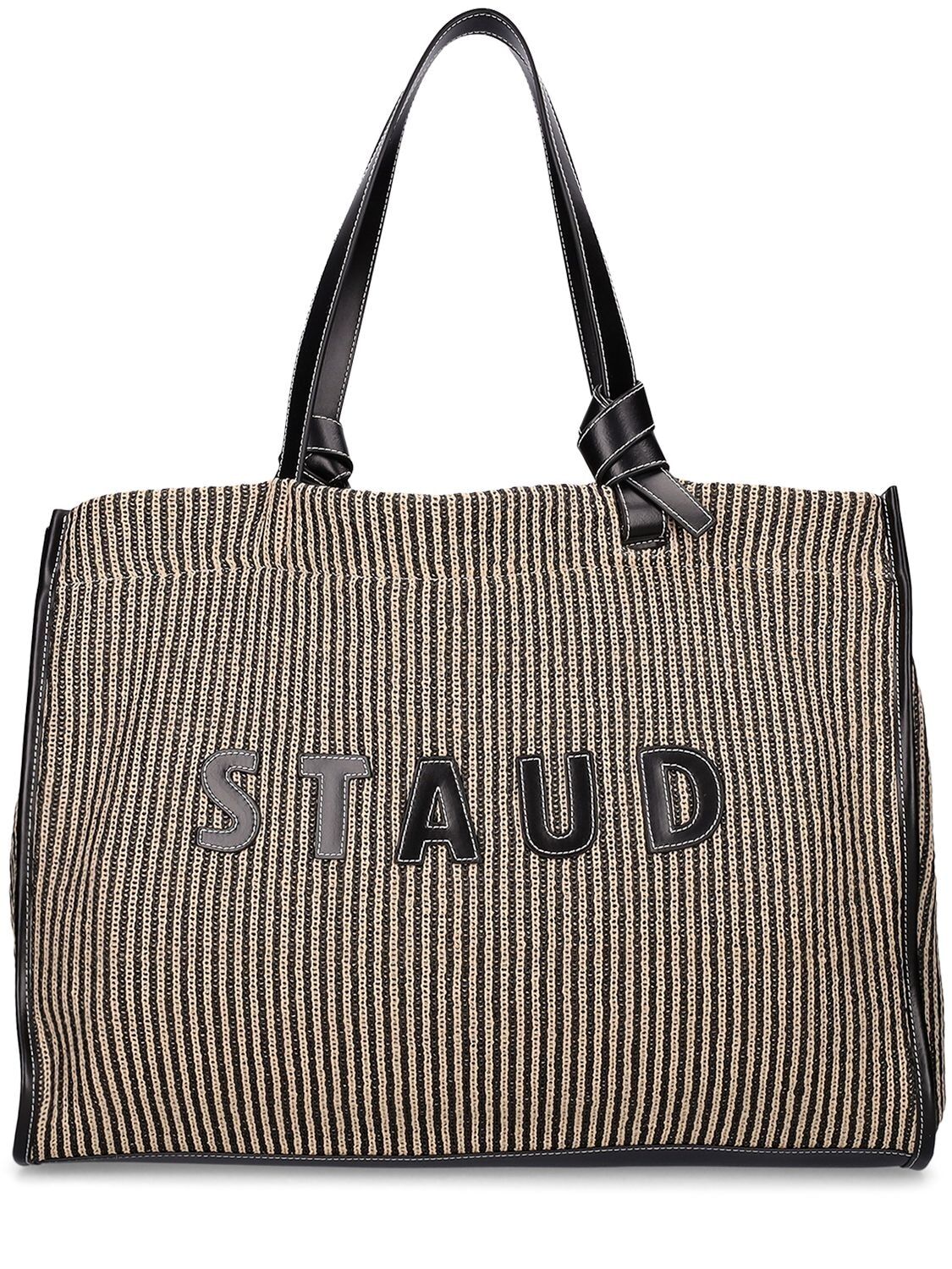 STAUD Cleo Fabric & Leather Tote Bag in black