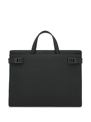 ferragamo gancini-buckle leather briefcase - black