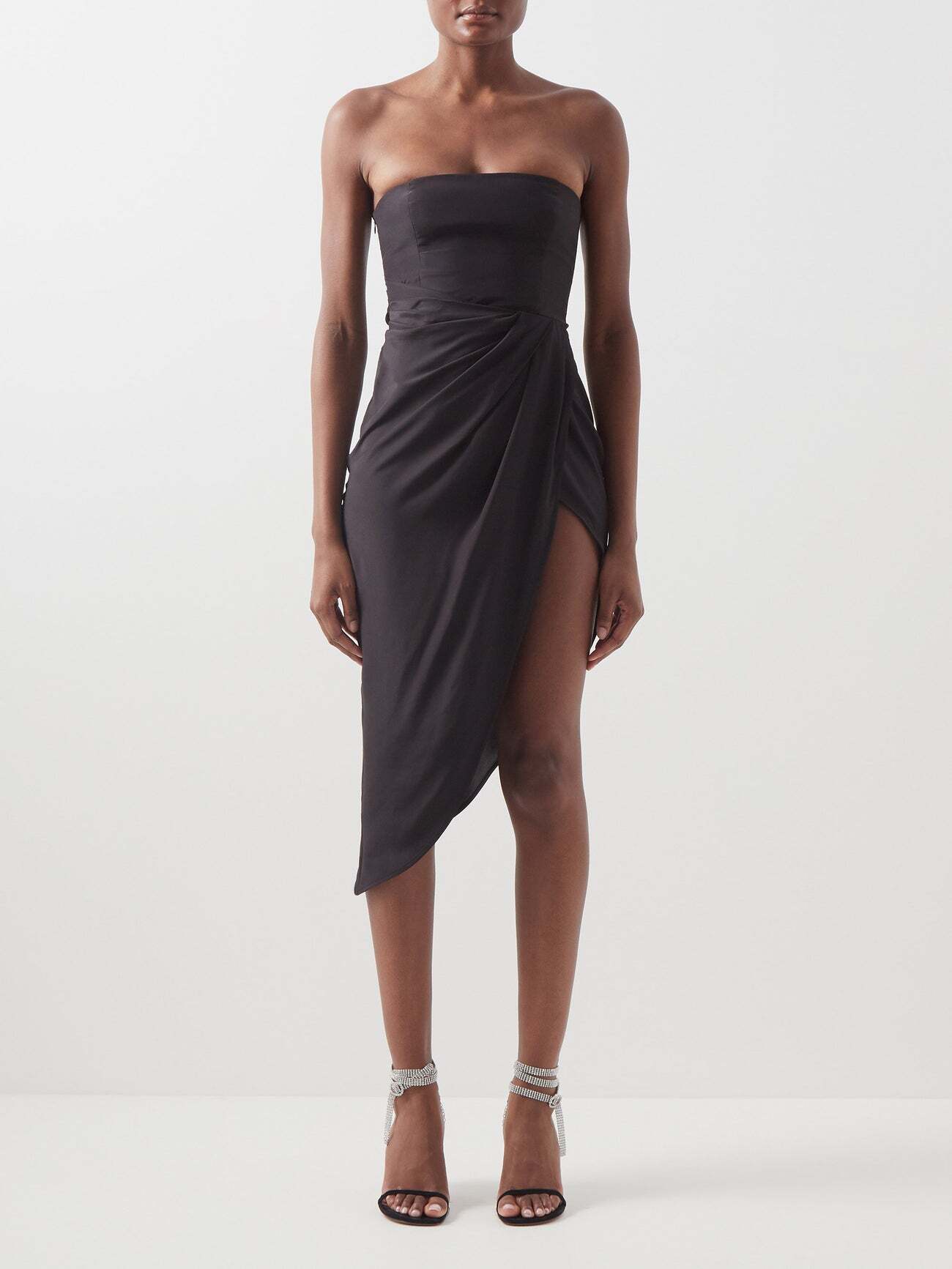 Gauge81 - Lica Asymmetric Draped Silk Dress - Womens - Black