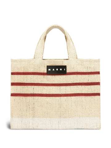 marni market stripe-trim small tote bag - neutrals