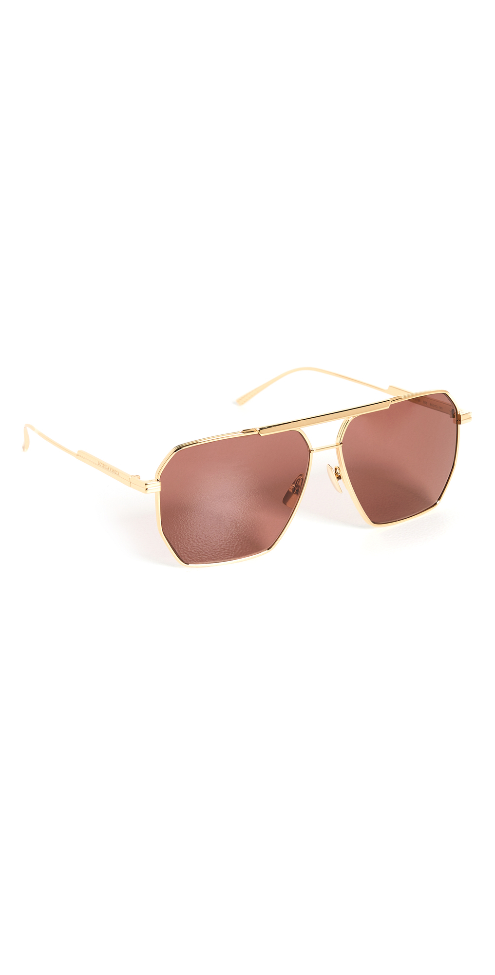 Bottega Veneta Geometric Navigator Sunglasses in brown / gold