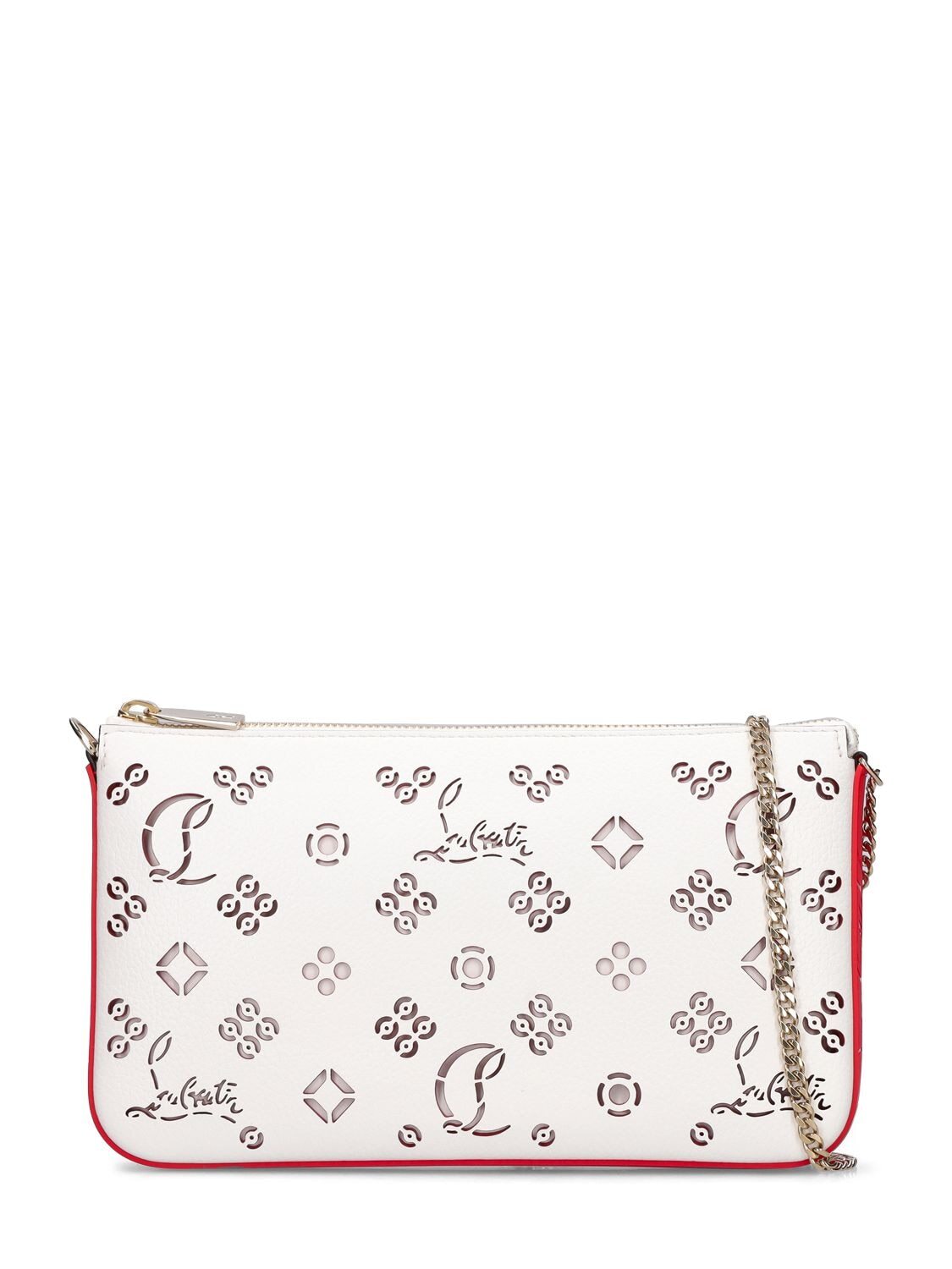 CHRISTIAN LOUBOUTIN Loubila Perforated Leather Shoulder Bag in bianco