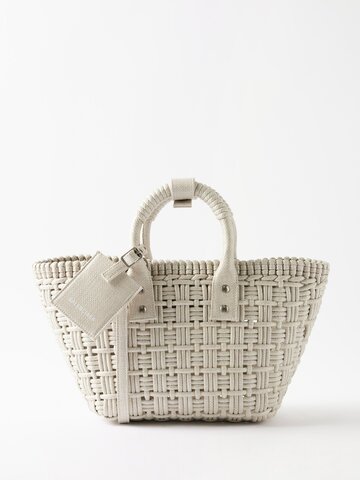 balenciaga - bistro xs woven raffia basket bag - womens - white