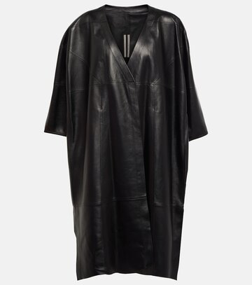 rick owens leather peacoat in black