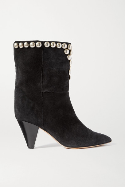 ISABEL MARANT - Lunee Studded Suede Ankle Boots - Black